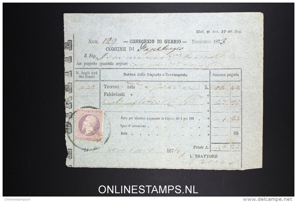Italy: Marca Da Bollo On Document 1874 - Revenue Stamps