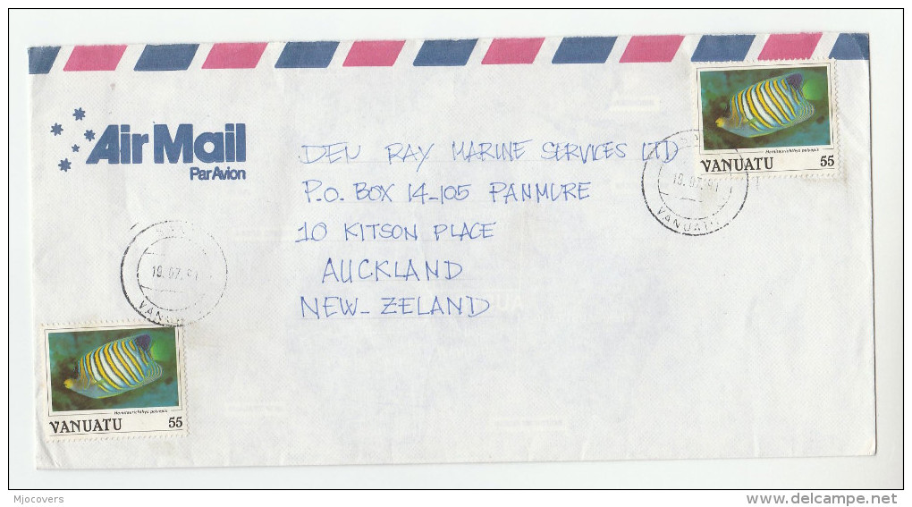 1991 Air Mail VANUATU COVER Stamps 2 X 55c FISH To New Zealand - Fishes