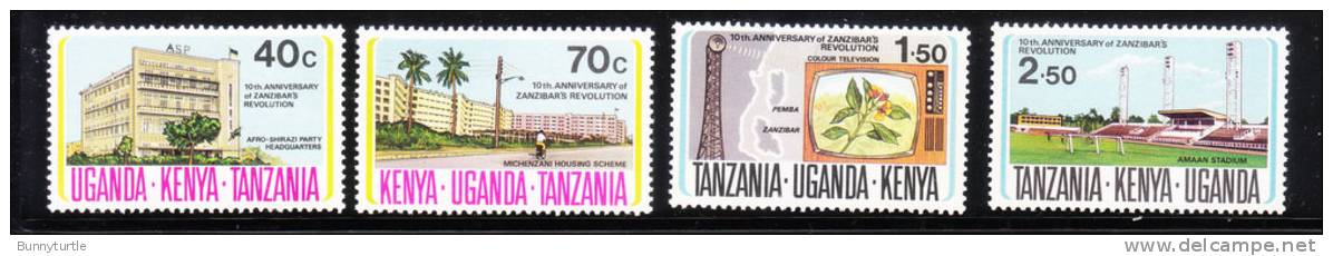 Kenya Uganda Tanzania KUT 1974 Zanzibar Revolution Map Stadium Housing MNH - Kenya, Ouganda & Tanzanie