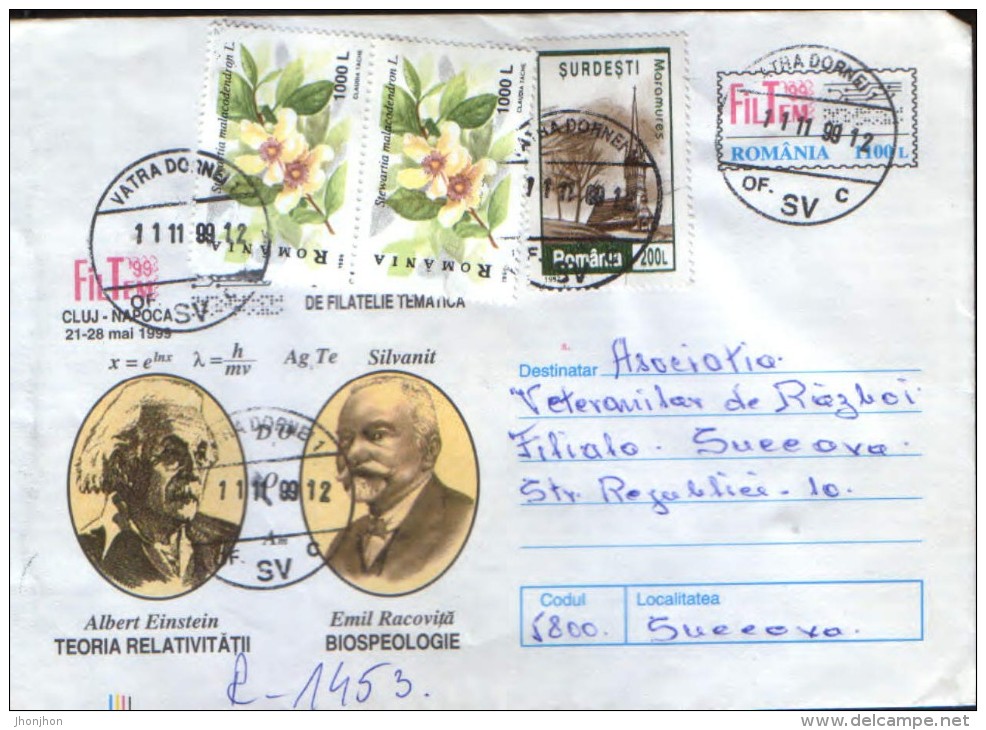 Romania - Stationery Cover 1999 Used - Albert Einstein, Relativity Theory And Emil Racovita Biospeleology - Albert Einstein