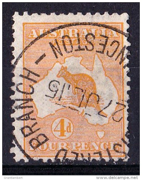 Australia 1913 Kangaroo 4d Orange 1st Wmk - LAUNCESTON July 1915 - Used Stamps