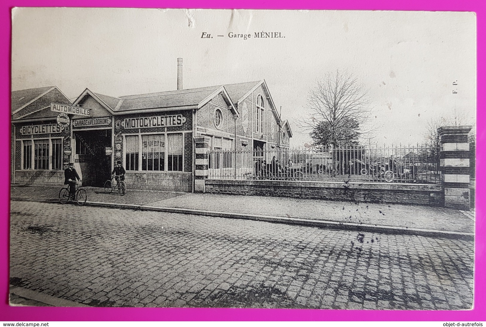 Cpa Eu Garage Méniel Automobile Moto Vélo Avant 1910 Carte Postale 76 Proche Tréport Etalondes St Pierre En Val - Eu