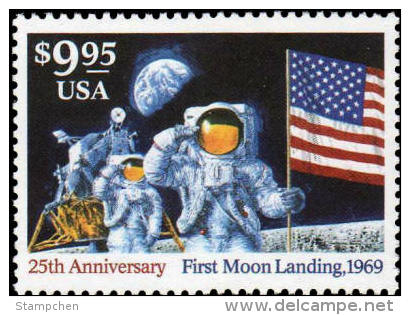 1994 USA Moon Landing Express Mail $9.95 Stamp Sc#2842 Famous Armstrong Space Apollo 11 Astronaut Flag Earth - United States