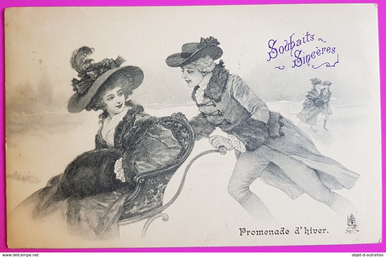 Cpa Tuck Raphael Série 335 Promenade D' Hiver Carte Postale Couple Style 1830 Femme Dans Un Traineau - Tuck, Raphael