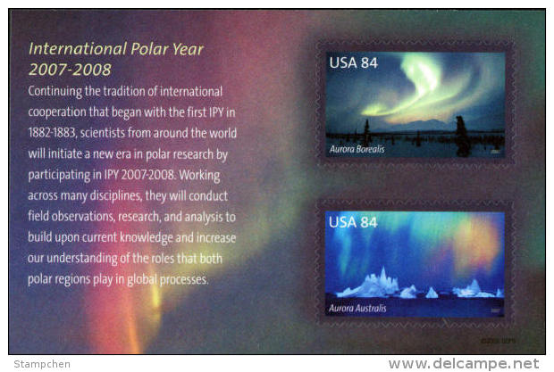 2007 USA International Polar Year Stamps S/s Sc#4123 Aurora Borealis - Polar Flights