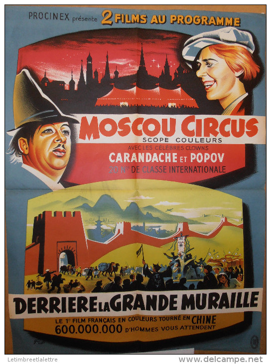 ⭐Affiche De Cinéma - 2 Films Au Programme - Dimension 56 Cm X 76 Cm - Moscou Circus ⭐ - Posters