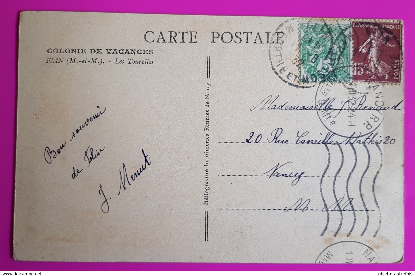 Cpa Flin Colonie De Vacances Les Tourelles Carte Postale 54 Lorraine Proche Azerailles Baccarat St Clement Lunéville - Cirey Sur Vezouze