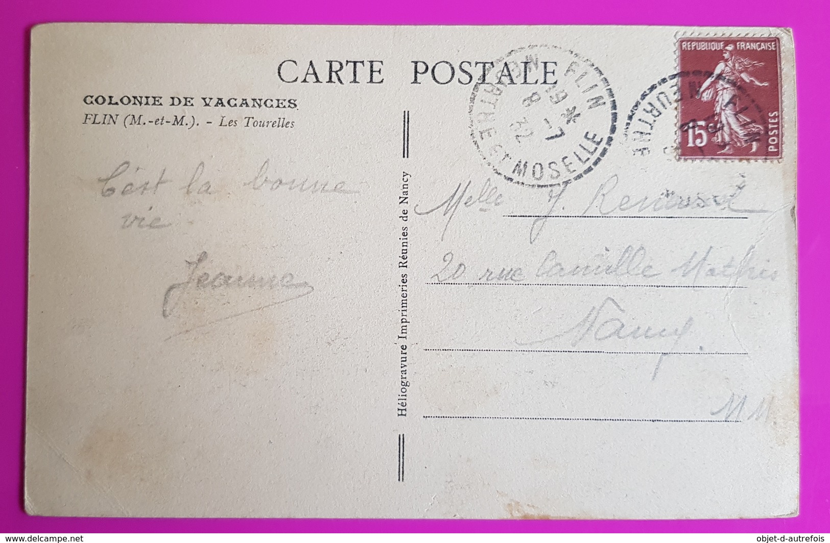 Cpa Flin Colonie De Vacances Les Tourelles Carte Postale 54 Lorraine Proche Azerailles Baccarat St Clement Lunéville - Cirey Sur Vezouze