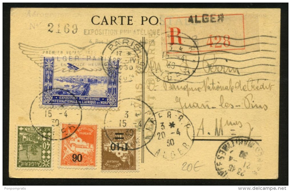 ALGERIE Carte Postale Par AVION 1° Service ALGER-CASABLANCA Direc Oblt ALGER R.P. ALGER Afrt 3 Timbres - 1960-.... Lettres & Documents