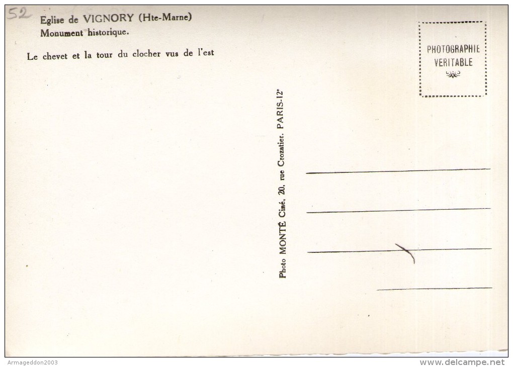 W03 / DEPT 52 CPSM DENTELLE 1960 VIGNORY EGLISE LE CHEVET ET CLOCHER NEUVE VOIR DOS - Vignory