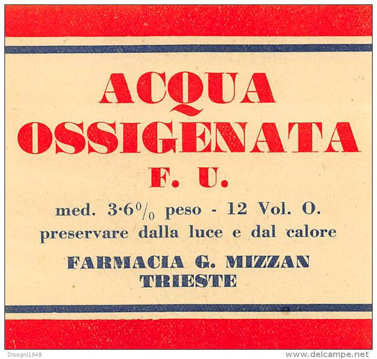 03086  "TRIESTE - FARMACIA G. MIZZAN - ACQUA OSSIGENATA ".  ETICHETTA ORIGINALE - Altri & Non Classificati