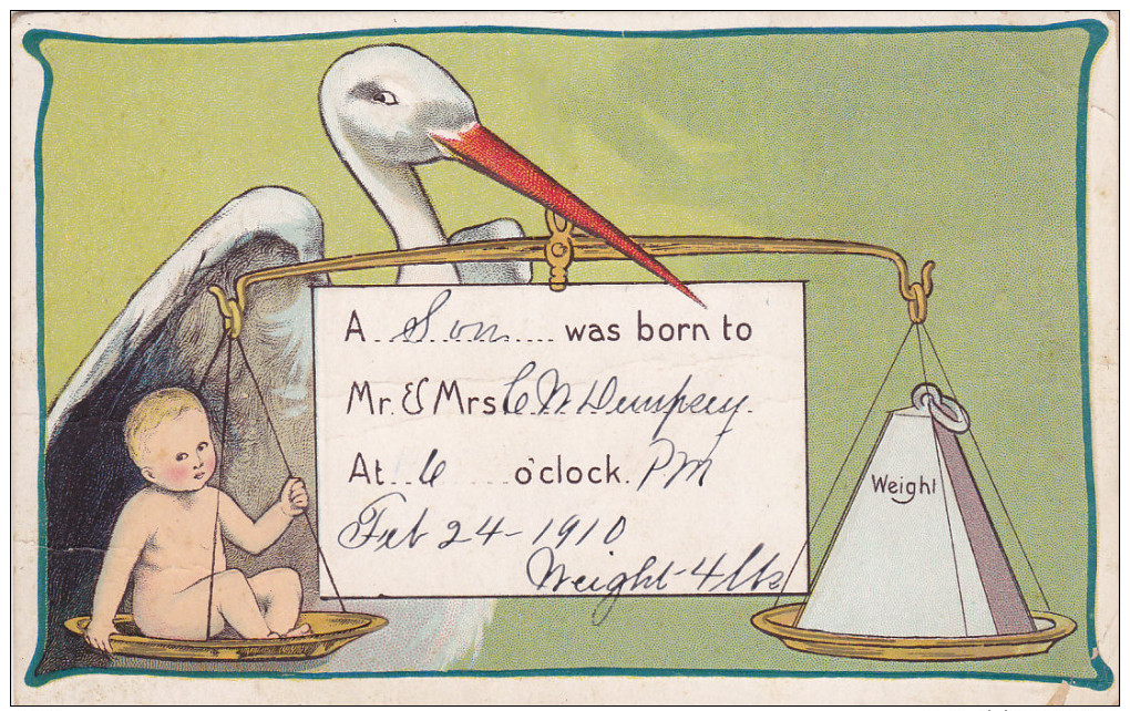 STORK With Baby On A Scale , 00-10s - Oiseaux