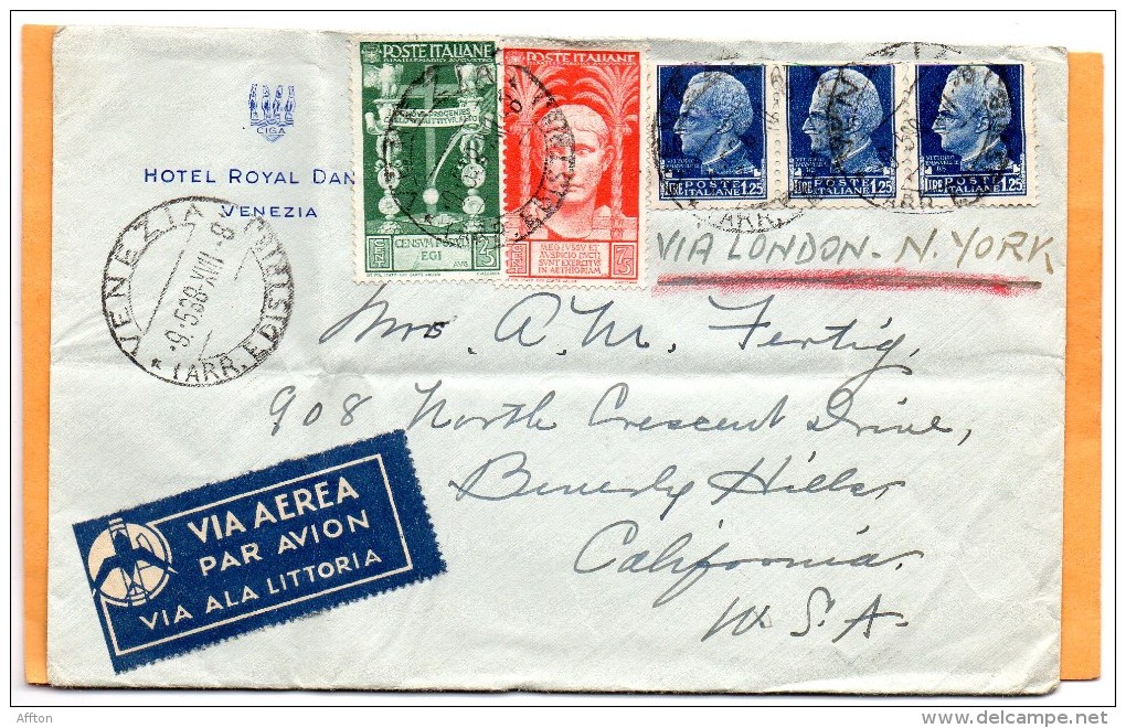 Italy 1938 Air Mail Cover Mailed To USA - Marcophilie (Avions)