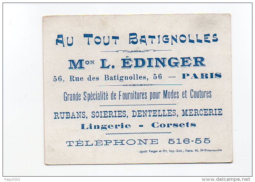 287 I ) AU TOUT BATIGNOLES - MAISON L.EDINGER PARIS - Dentelles Et Tissus