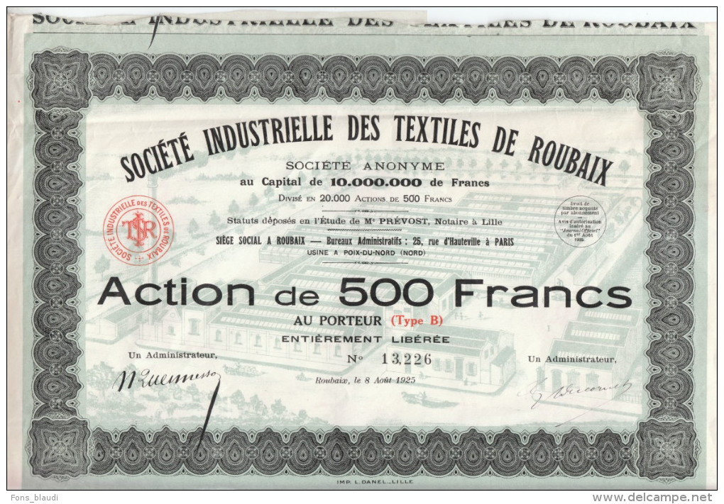 1925 - Société Industrielle Des Textiles De Roubaix - FRANCO DE PORT - Textile