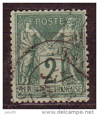 FRANCE - 1876 - YT  N° 74  - Oblitéré  - N / U - 1 Dent Courte - 1876-1898 Sage (Type II)