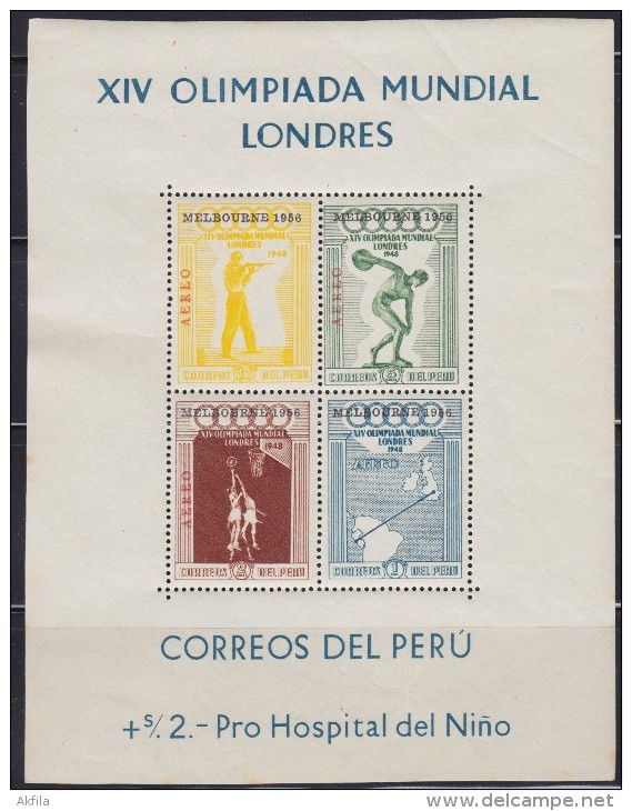 3023(1). Peru, 1957, Melbourne Olympic Games, Block, MNH (**) Michel Block 2 - Peru