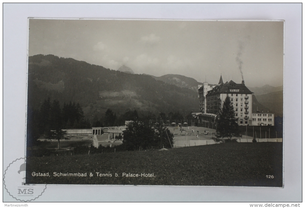 Old Real Photo Postcard Switzerland - Gstaad, Schwimmbad & Tennis B. Palace Hotel - Tenis