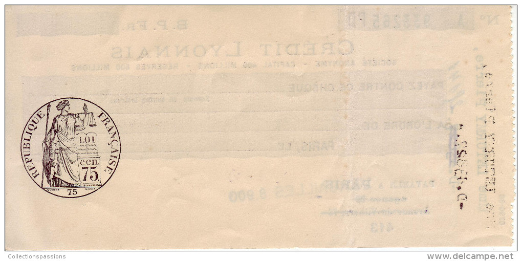 Chèque Crédit Lyonnais, Année 40. - Cheques & Traveler's Cheques