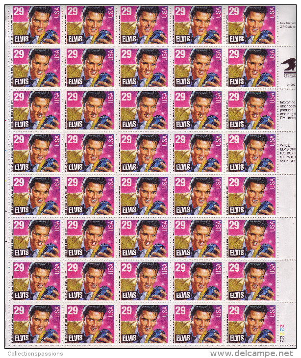 USA - Feuille De 40 Timbres Elvis Presley. 1992 - Feuilles Complètes