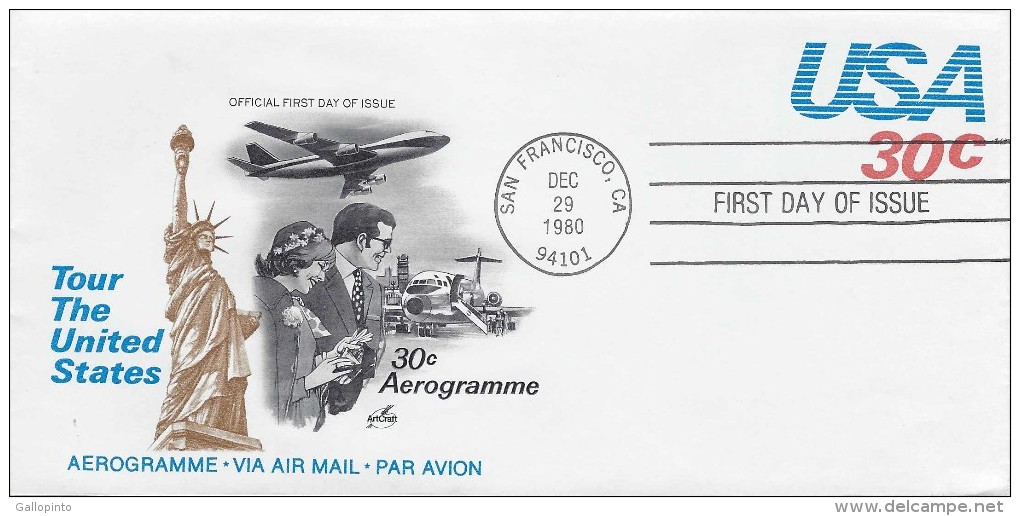 USA TOUR THE UNITED STATES AEROGRAMME FDC 1980 - 1961-80