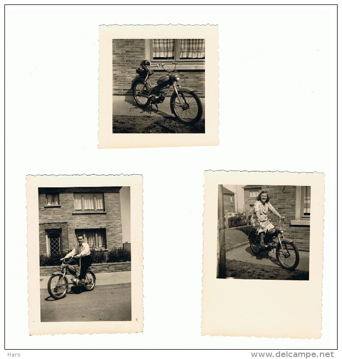 Lot 3 Photos (+/- 6 X 9 Et 6 X 6 Cm)  D´un  Vélo Moteur - Mobylette - OLDTIMER  (b19) - Automobiles