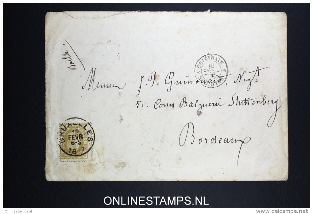 Belgium: Cover OBP 32 Brussels To Bordeaux, Private Cover Delevoy - 1869-1883 Léopold II