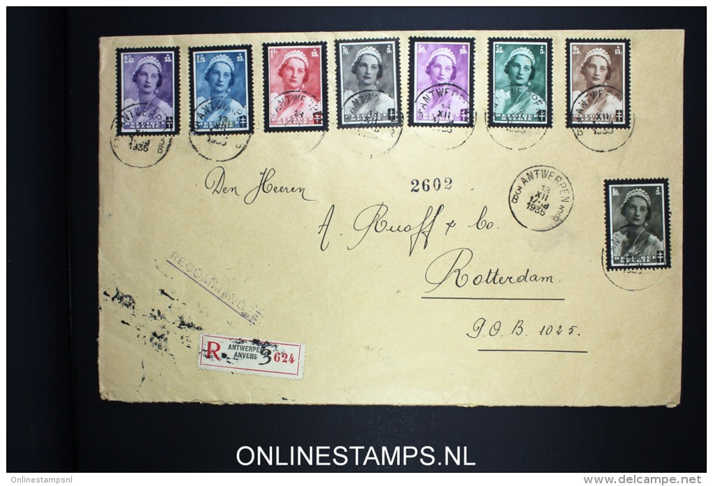 Belgium: Large Cover 1935 Registered Antwerp To Rotterdam, OBP 411 - 418 - Briefe U. Dokumente