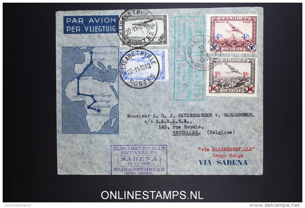 Belgium: Airmail Cover 1935 Mixed Stamps Sabena Elisabethville Congo To Brussels - Otros & Sin Clasificación