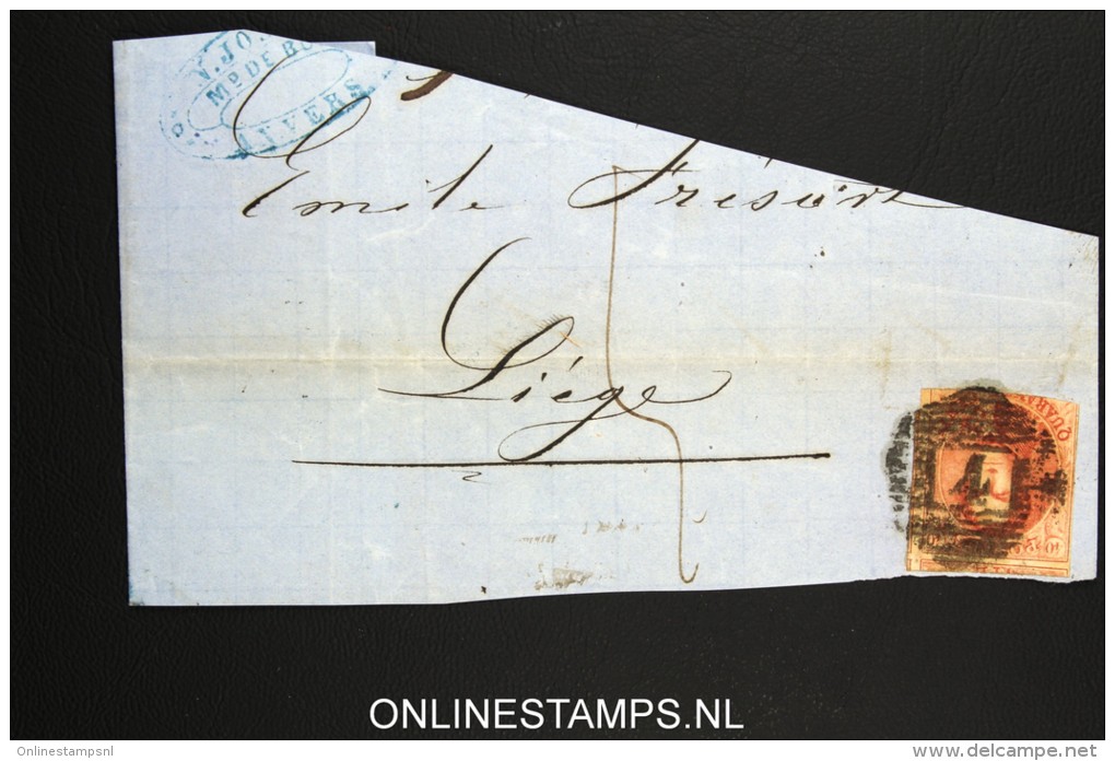 Belgium:c OBP 12 On Fragment Of Letter - 1858-1862 Medallones (9/12)