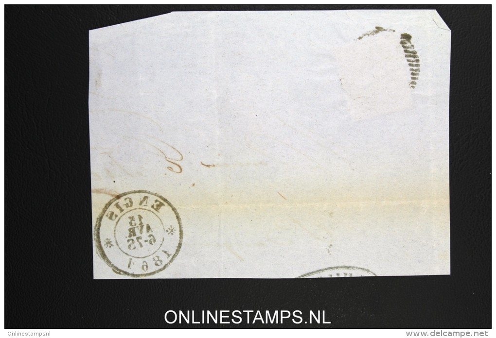 Belgium:c OBP 12 On Fragment Of Letter - 1858-1862 Medaillen (9/12)