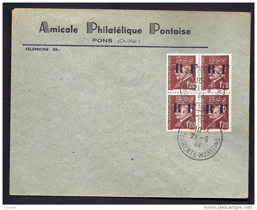 RARE LETTRE DE LA RÉSISTANCE- PONS N° 5 (17)- BLOC DE 4 PETAINS 1,20 FR SUR LETTRE A ENTETE- - 2. Weltkrieg 1939-1945