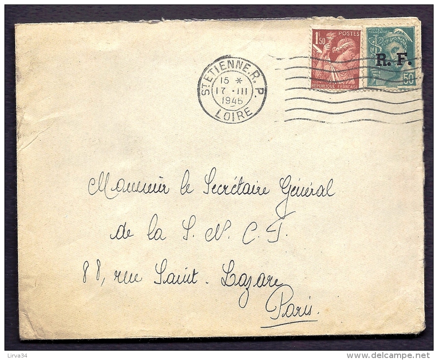 RARE LETTRE   AYANT CIRCULÉ AVE 1 TIMBRE RESISTANCE DE LYON ET CAD DE SAINT-ETIENNE- TIMBRAGE BICOLORE MIXTE - Guerra Del 1939-45