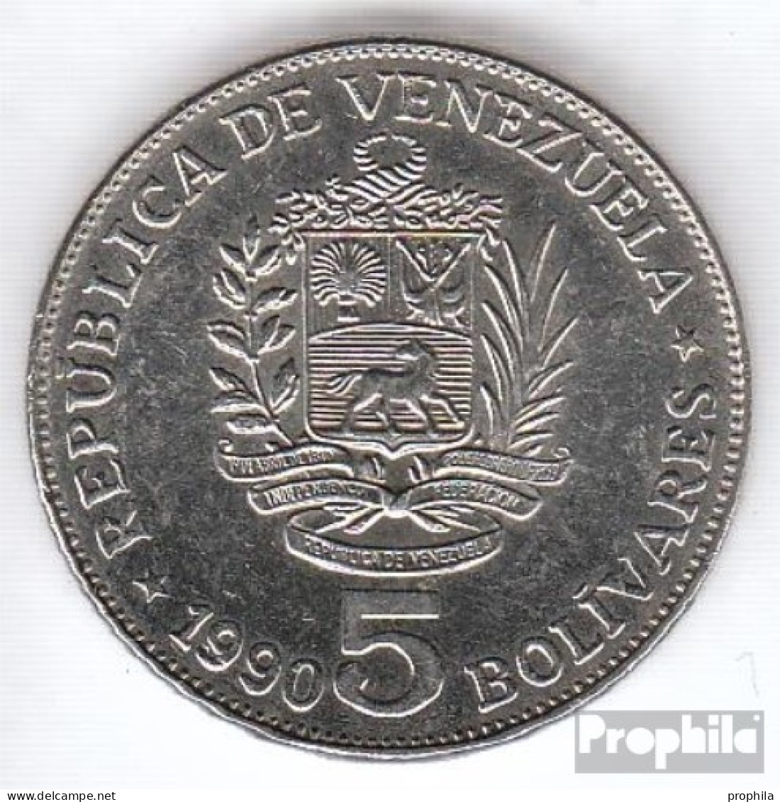 Venezuela KM-Nr. : 53 1990 Typ A.3 Vorzüglich Stahl, Nickel Plattiert Vorzüglich 1990 5 Bolivares Wappen - Venezuela