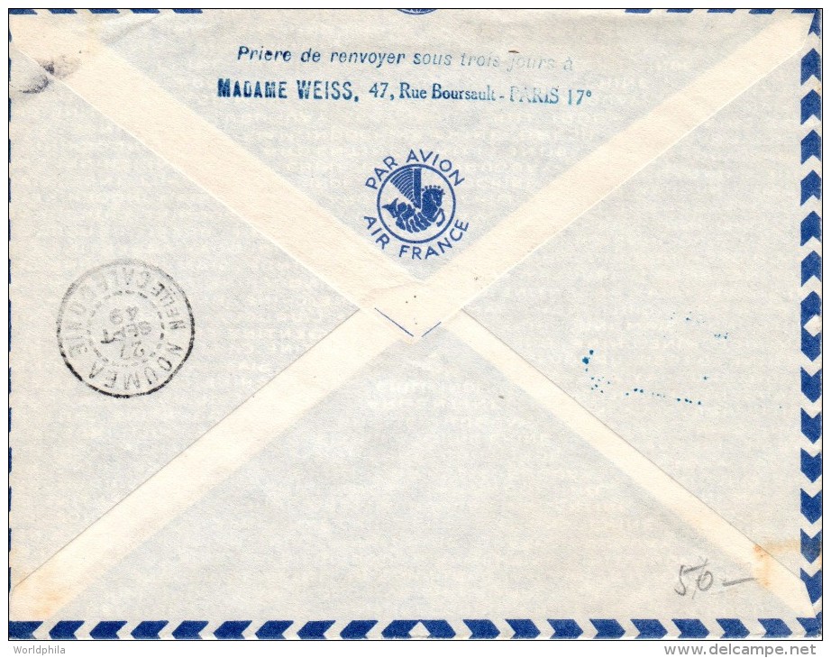 France-New Caledonie, Paris-Noumea 1949 Registered FFC / First Flight Cover "Air France" AF 14 - Airplanes