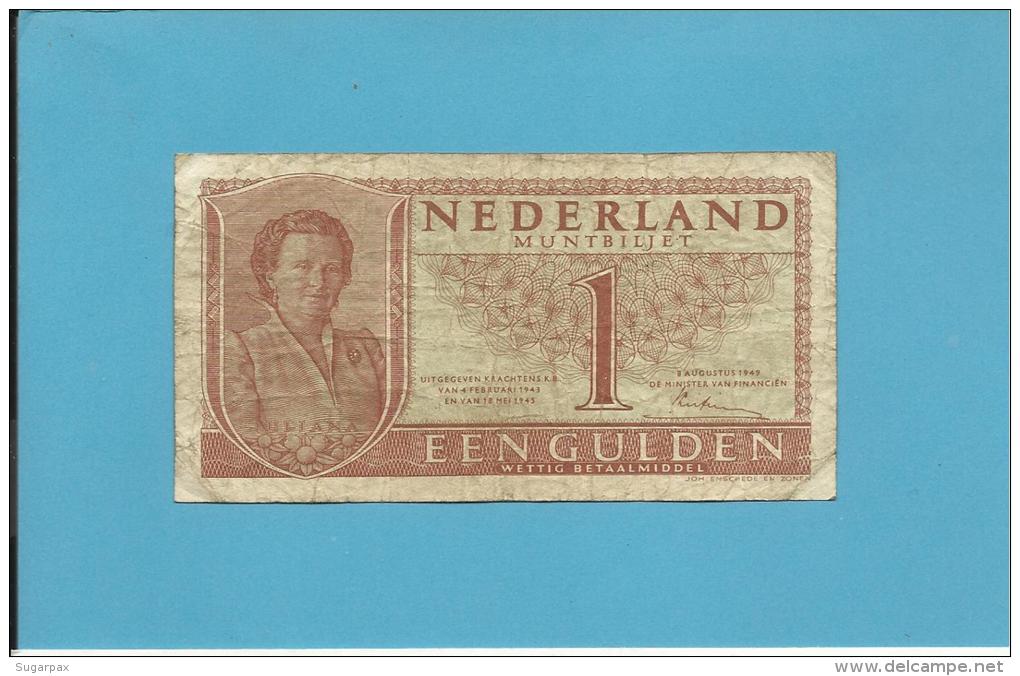 NETHERLANDS - 1 GULDEN - 08.08.1949 - Pick 72 - Queen Juliana - 2 Scans - 1  Florín Holandés (gulden)