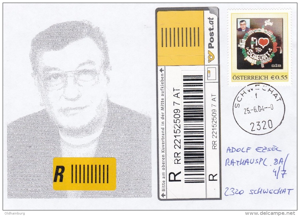 1311l: Personalisierte Briefmarke "Ezsöl- Schwechat" Rekobrief 25.06.2004 PA 2320 Schwechat - Persoonlijke Postzegels