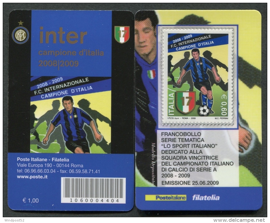 ITALIA TESSERA FILATELICA 2009 - INTER CAMPIONE D´ITALIA DI CALCIO SERIE A  2008 - 2009 - 323 - Philatelistische Karten