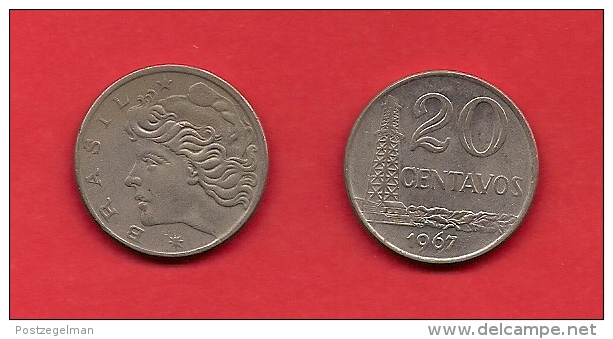 BRASIL, 1967, XF Circulated Coin, 20 Centavos,  Copper Nickel Km579.1 C1788 - Brazilië