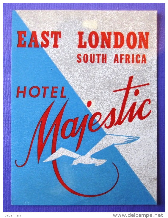 HOTEL MOTEL PENSION SAFARI MAJESTIC EAST LONDON SOUTH AFRICA STICKER DECAL LUGGAGE LABEL ETIQUETTE AUFKLEBER - Hotel Labels