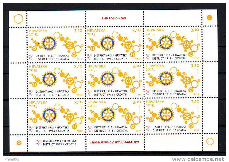 Croatia 2015 Y Rotary District 1913 Polio Minisheet MNH - Croatia