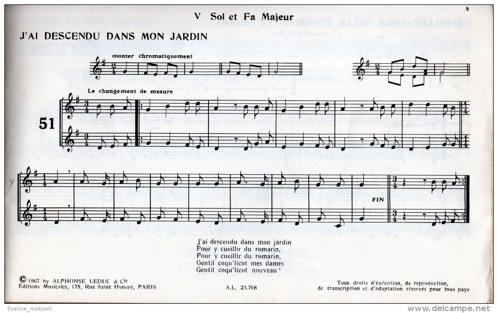 LE SOLFEGE DANS LES CHANTS DE FRANCE 1967 P. AUCLERT & A  LEVALLOIS - Objets Dérivés