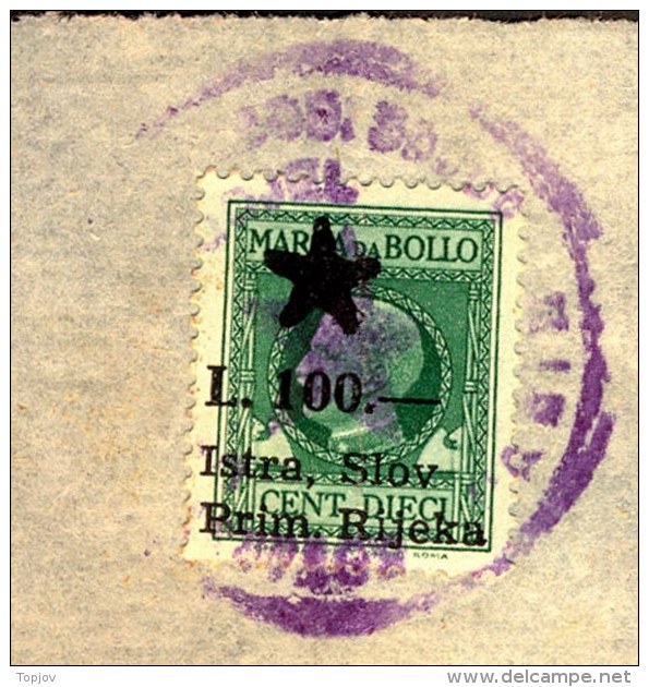 ITALIA - JUGOSLAVIA - SLOVENIA  - CERTIFICATO  POLICIA - PAZIN - ISTRIA - Bollo  L. 100 - Completo - 1946 - RARE - Fiscali