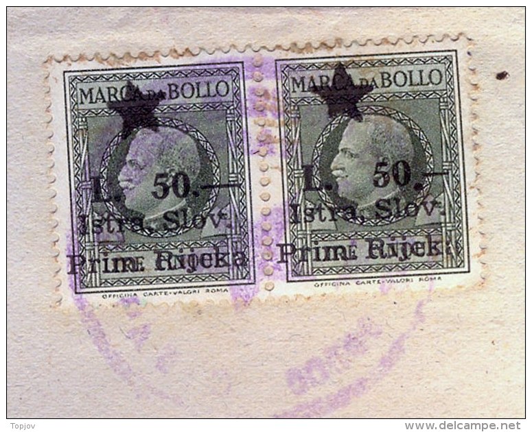 ITALIA - JUGOSLAVIA - SLOVENIA  - CERTIFICATO  POLICIA - PAZIN - ISTRIA - Bollo  L.  2x50 - Completo - 1946 - RARE - Fiscale Zegels