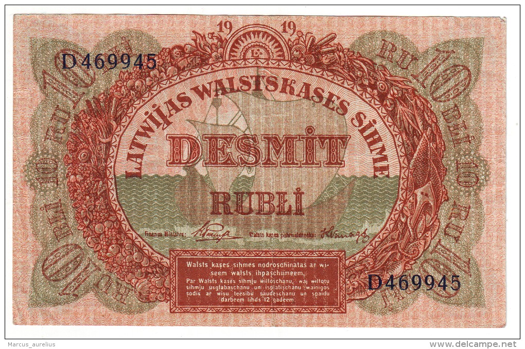 Latvia 10 Rubli 1919 - Latvia