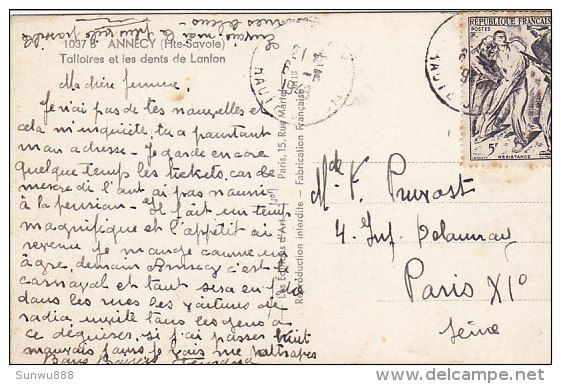 74 - Annecy - Talloires Et Les Dents De Lanfon (bateau, Timbre Nr 790) - Annecy