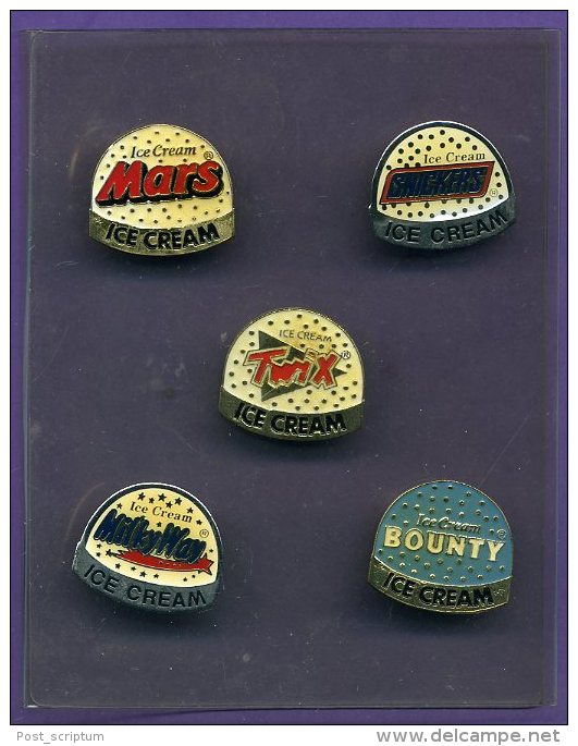 Pin´s - Collection De 5 Pins (avec Support) Aliment - Friandise Ice Cream : Mars Twix Snickers MilkyWay Bounty - Lots