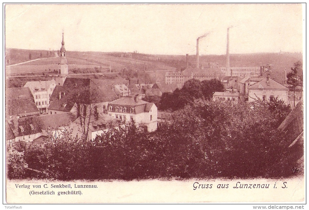 Gruss Aus LUNZENAU Sachsen Kirche Fabrik Ungeteilte Rückseite Um 1905 Ungelaufen - Lunzenau