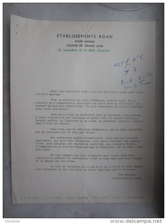 COURRIER (M1506) établissement ROAN Louage De Grand Luxe Voiture Car (2 Vues) Rue Du Conseil, 39 IXELLES 1955 - Transports