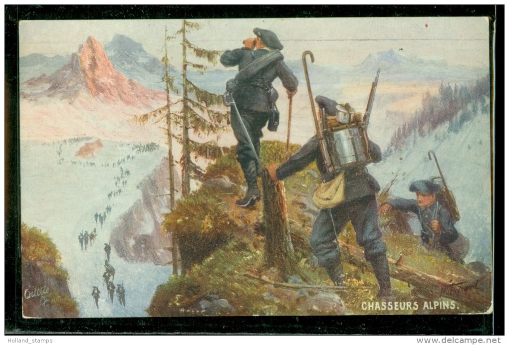 MILITAIR * SOLDATEN In ALPEN * CHASSEURS ALPINS * ANSICHTKAART * CPA * GELOPEN IN 1915 VAN LEIDEN Naar CULEMBORG (3556x) - Oorlog 1914-18